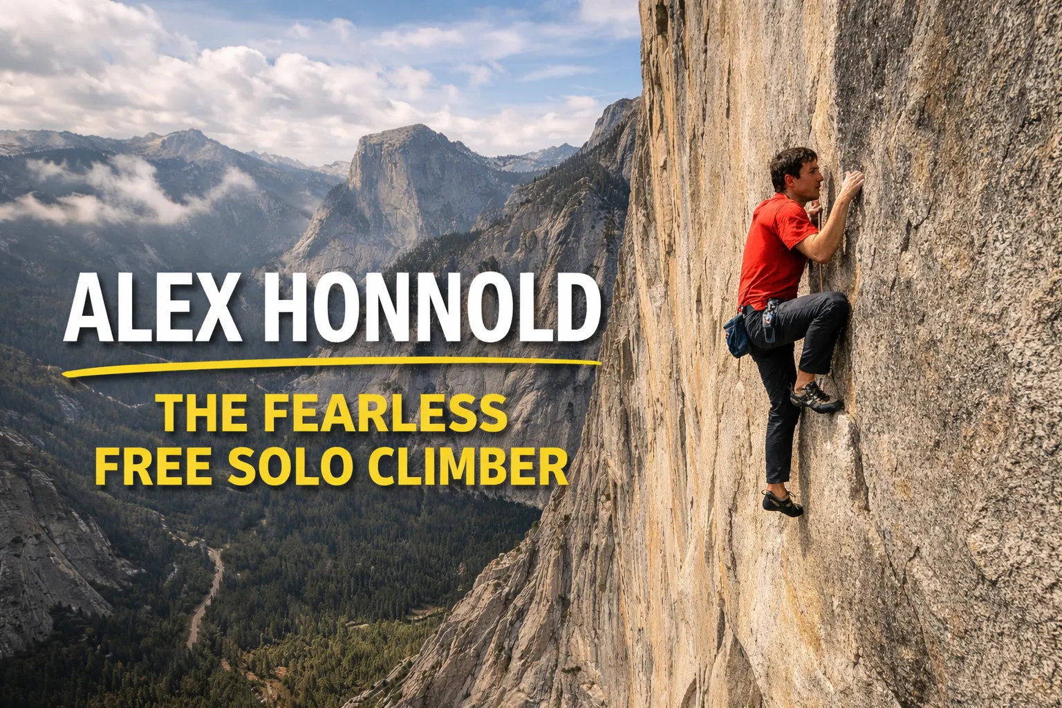 Alex Honnold free solo climbing El Capitan in Yosemite during his historic rope-free ascent