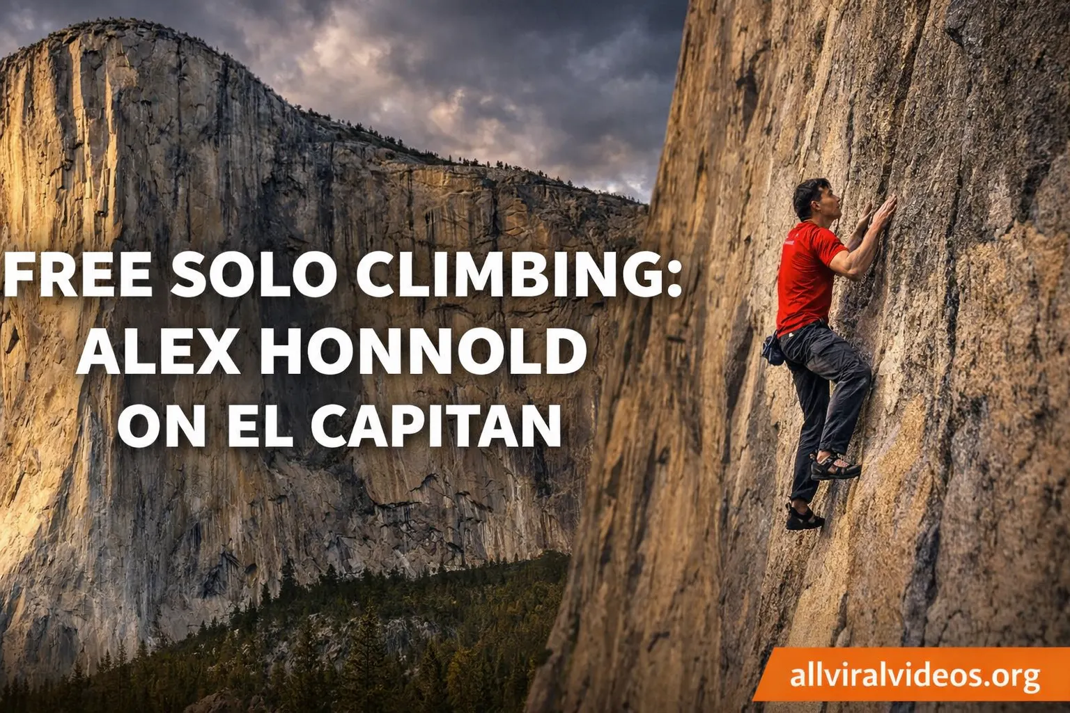 Alex Honnold free solo climbing El Capitan without ropes.
